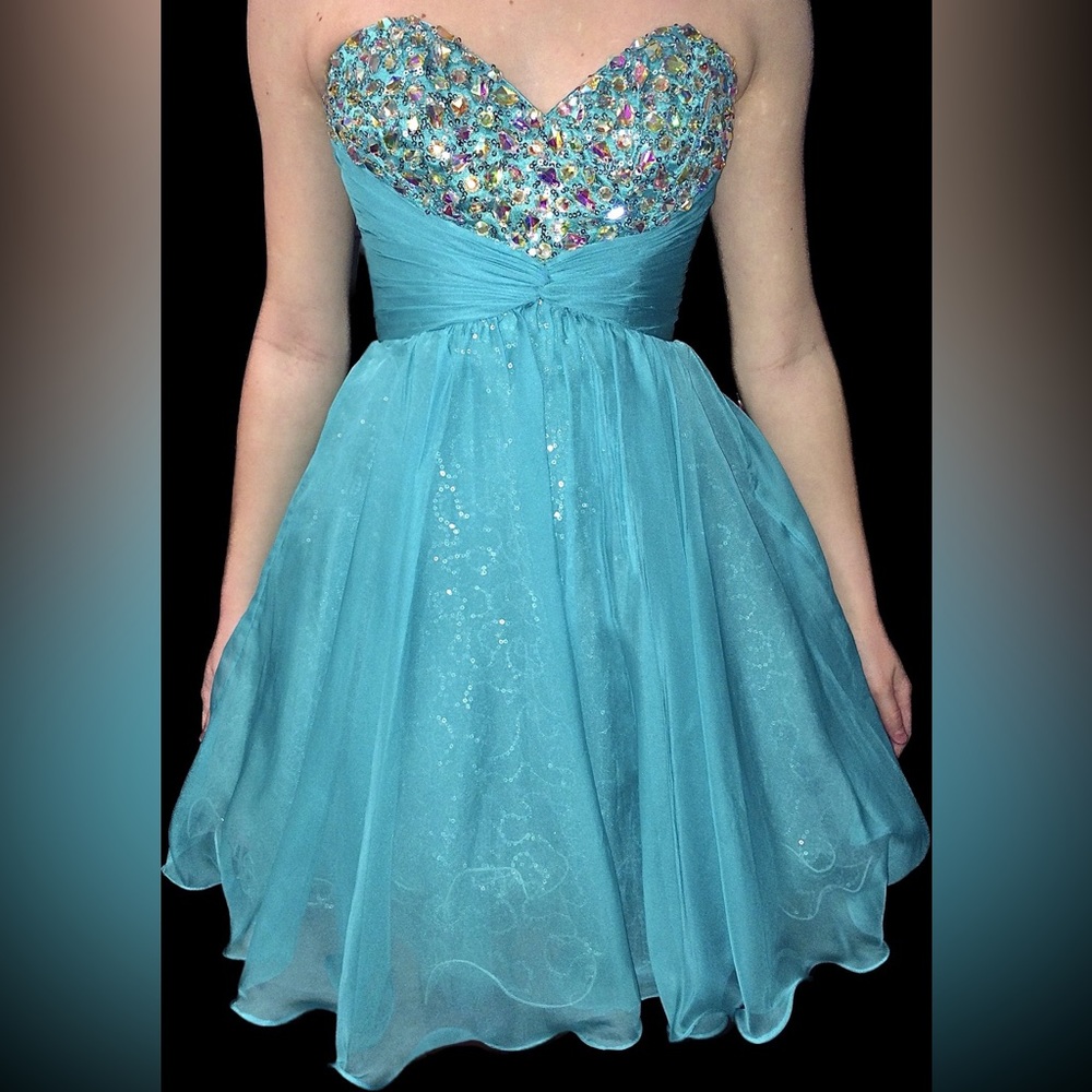 La Femme Women’s Sparkly Aqua Blue Short Dress